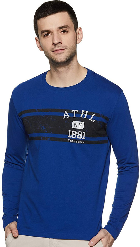 VAN HEUSEN Printed Men Round Neck Blue T-Shirt - Buy VAN HEUSEN Printed Men  Round Neck Blue T-Shirt Online at Best Prices in India | Flipkart.com