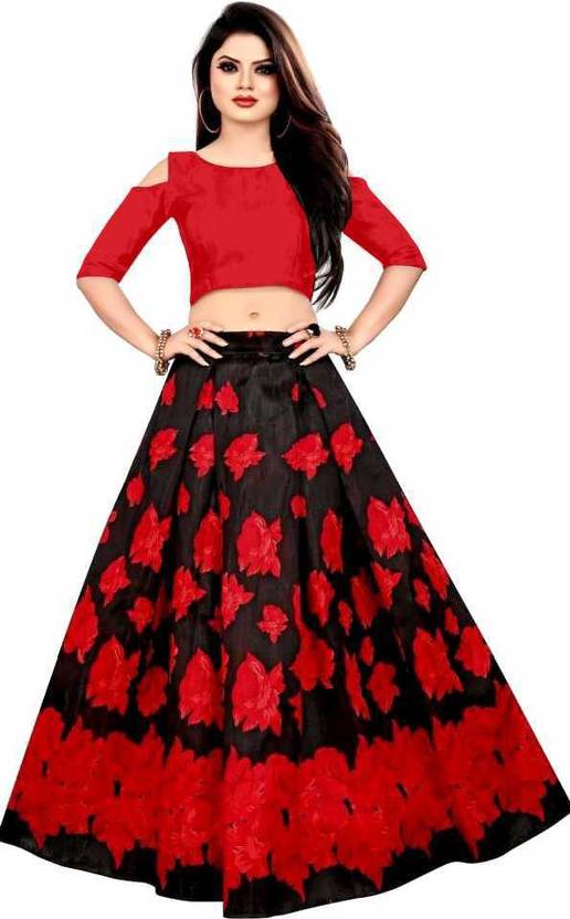 jahal fashion Printed Semi Stitched Lehenga Choli  (Red, Black)