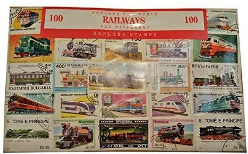 GOLD MINT 100 Different Railways & Locomotive Trains World Wide Commemorative Stamps Set Stamps(100 Stamps)