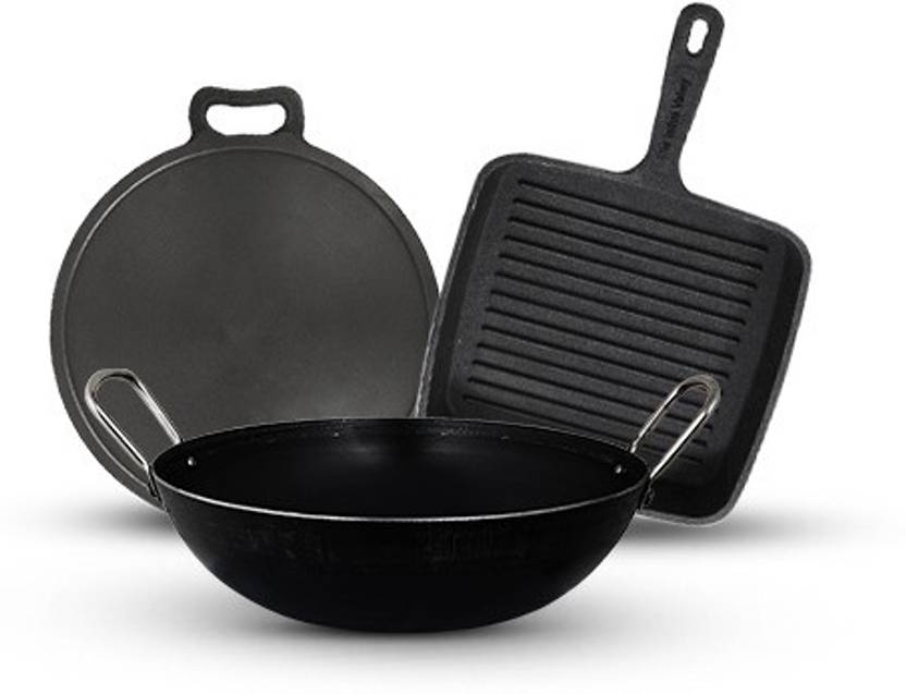 The Indus Valley Pre Seasoned Cookware ComboCast Iron Tawa 11inch/Cast