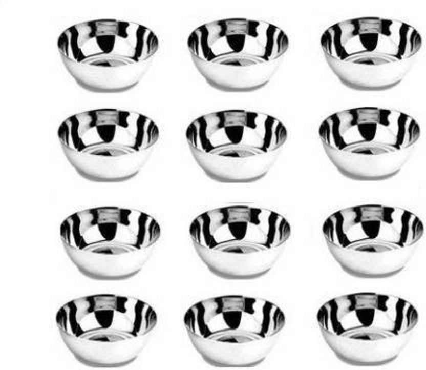 PROVJAIN STORE Steel, Steel Serving Bowl Stainless Steel B4-12 Steel Wati/Steel Katori(Pack of 12, Silver, Silver)