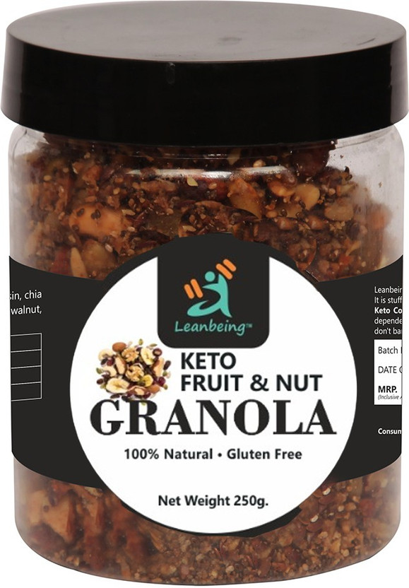 LEANBEING Keto Fruit & nut granola 250 G | Low Carb Cereal, Gluten & Grain Free- Low Fat, High Protein Keto Cereals Energy Snack Plastic Bottle(250 g)