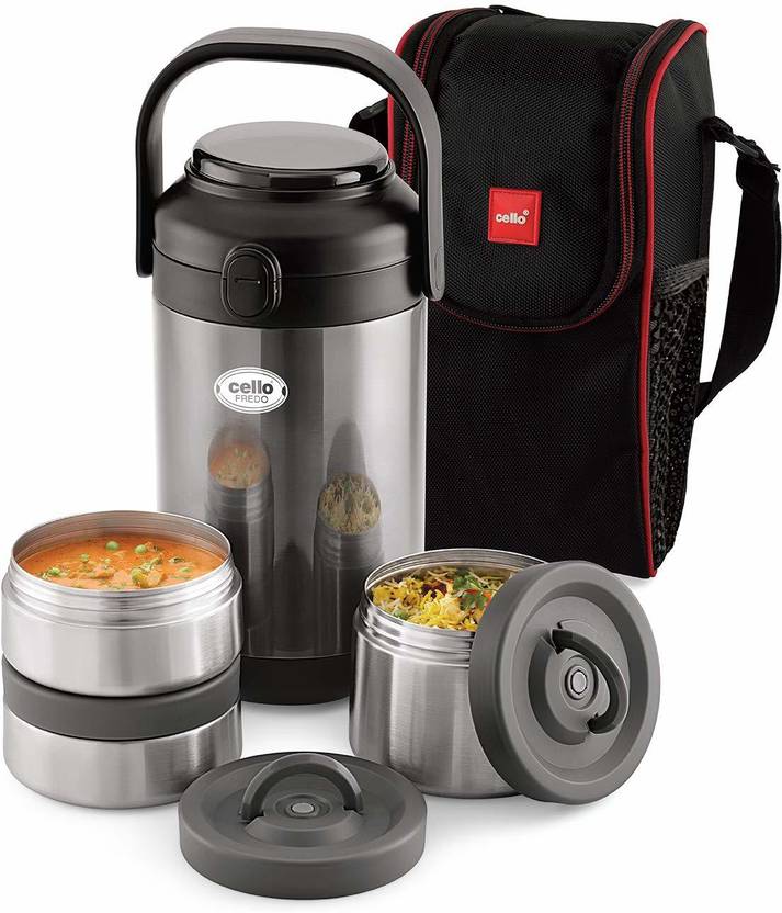 Flipkart.com | cello Fredo Stainless Steel Lunch Box, 3 PC, Grey