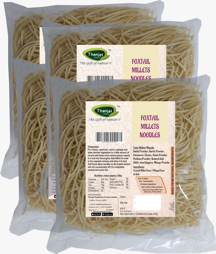 THANJAI NATURAL Foxtail Millets Noodles 180g X 4 (Processed with Natural Ingredients , No Chemicals and No Preservatives) Instant Noodles(4 x 180 g)