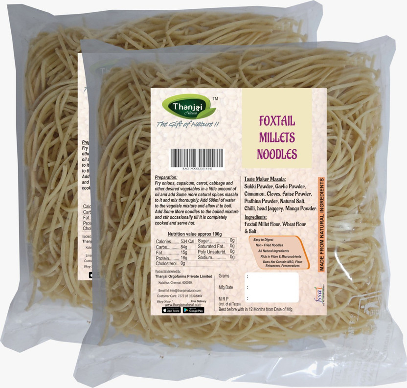 THANJAI NATURAL Foxtail Millets Noodles 180g X 2 (Processed with Natural Ingredients , No Chemicals and No Preservatives) Instant Noodles(2 x 180 g)