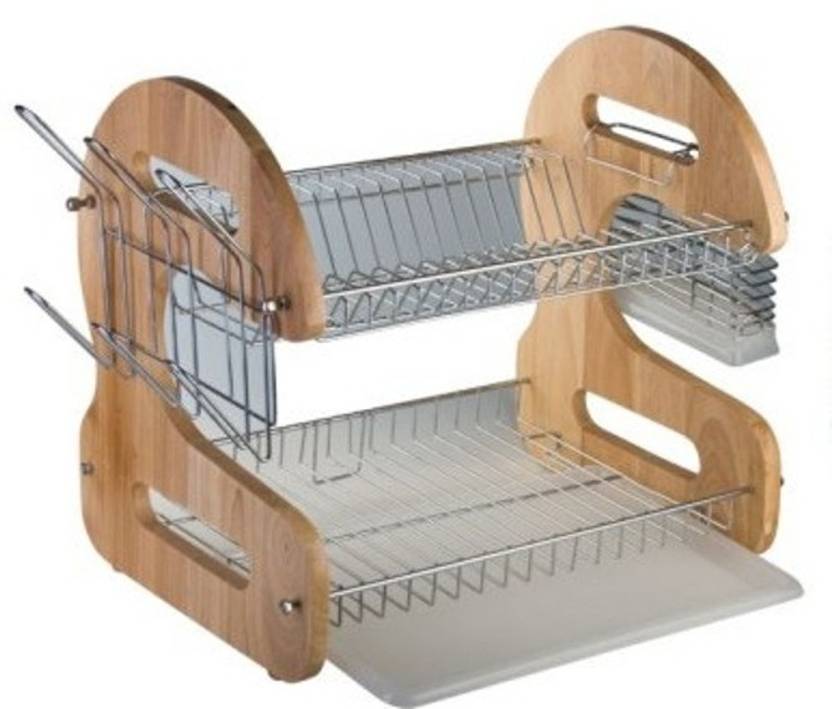 Seven Seas Aura Dish Drainer Wooden Kitchen Rack (Steel, Brown)