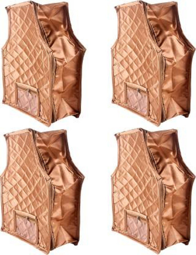 ultimatefashionista blouse cover High Quality Pack of 4 Satin Designer Blouse Cover Gift Organizer bag vanity pouch Keep blouse/Suit/Travelling Pouch(gold) 4pc satin blose cover(gold)(Gold)