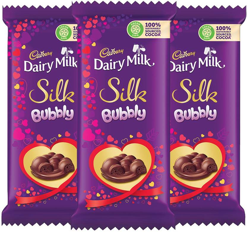 Cadbury Dairy Milk Silk Bubbly Valentine Chocolate Bar 120g Pack of 3