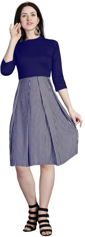 blue fit and flare skirt