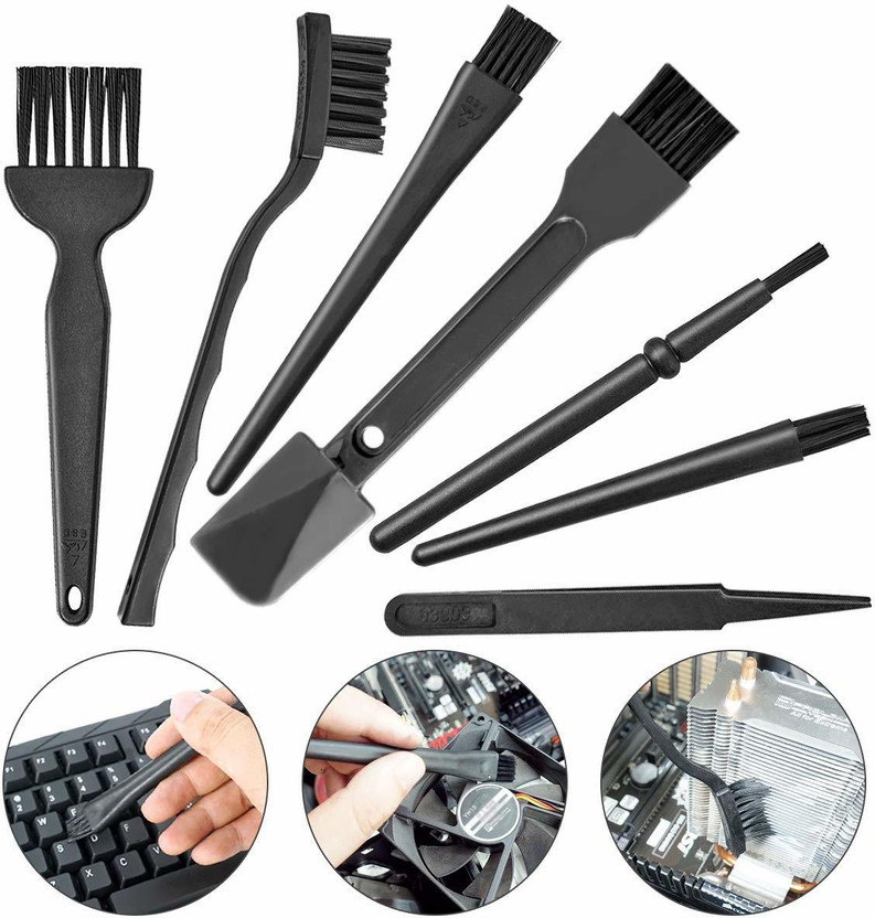 LipiWorld 7 in 1 Multipurpose Plastic Handle Nylon Brush Kit Set for Computer Car Laptop Handle Scratch Brush(Pack of 7)
