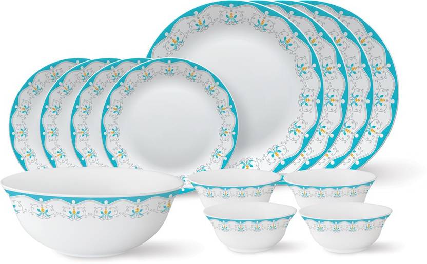 Larah by Borosil Pack of 13 Opalware Royal Jade Dinner Set Price in