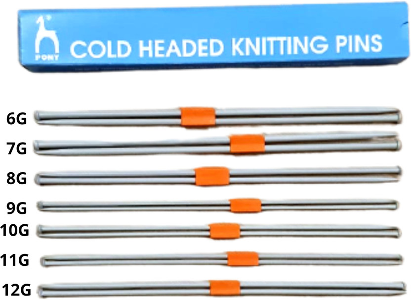 Pony Knitting pins/Knitting Needles, Single Point Round Knob Aluminium (Length 25cm)- Set of 7 Knitting Pin(Pack of 14)