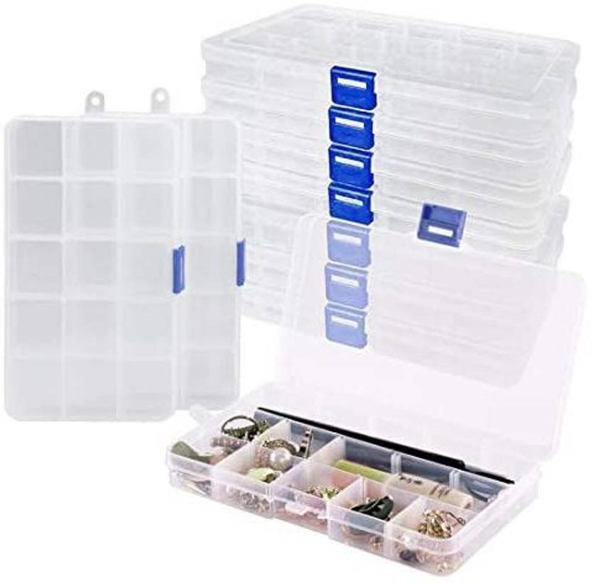 HappyHapi Plastic Jewelry Organizer Box With Dividers, 12 Pack Bead