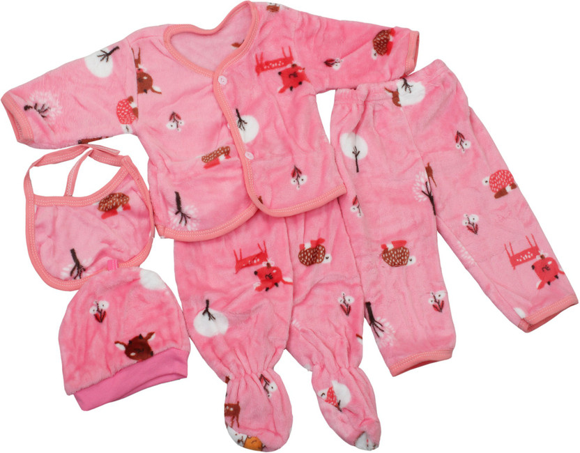 Honey Boo Presents New Born Baby Winter Wear Keep warm Baby Clothes 5Pcs (Blue)(Pink)