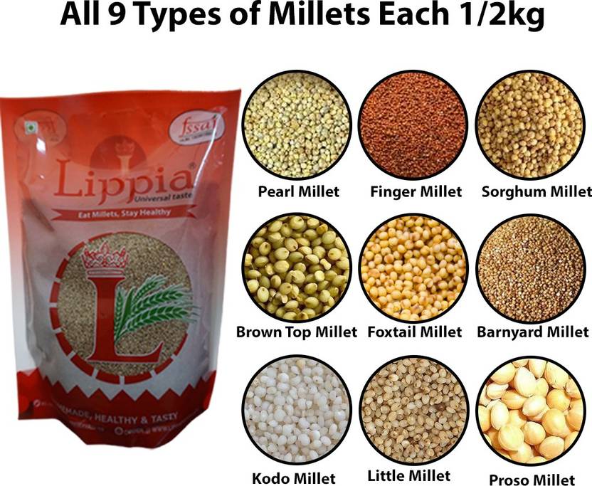 Lippia 9Types of millets each 1/2kg, Pearl Millet, Finger Millet