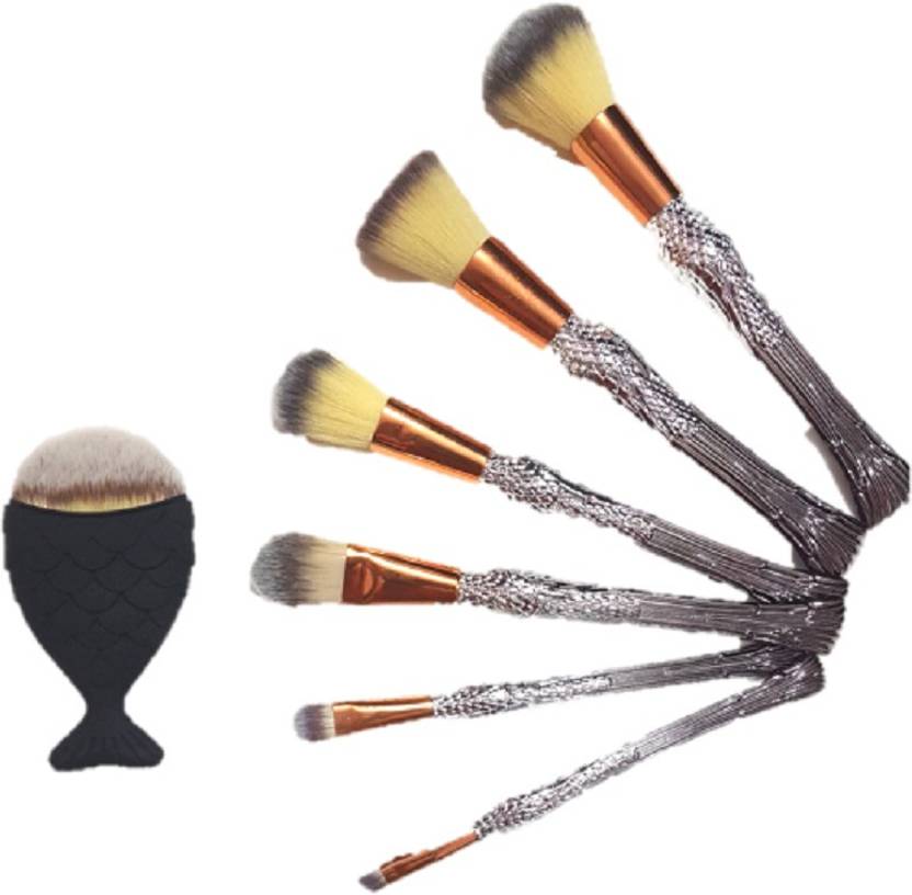 Sara Enterprise Huda Beauty Silver Face Makeup Brush with Black Mermaid