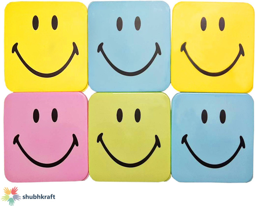 ShubhKraft Smiley Faced Square Plastic Tiffin Boxes for Kids with Spoon and Fork (Pack of 8) | Gooday Lunch box-(Multicolor) 2 Containers Plastic School Lunch Box(200 ml)