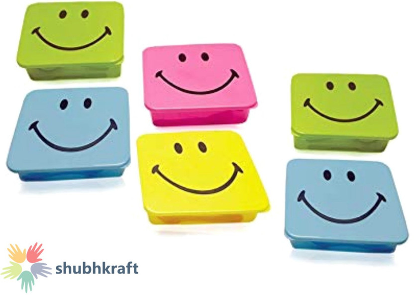 ShubhKraft Return Gifts for Kids Birthday Party with 3 Compartment Plastic Lunch Box / Tiffin Set / Food Saver Organizer with Spoon & Fork Set in Bulk Gifts for Girls / Boys - Pack of 6 | Goodday Lunch box-(Multicolor) 2 Containers Plastic Office Lunch Box(200 ml)