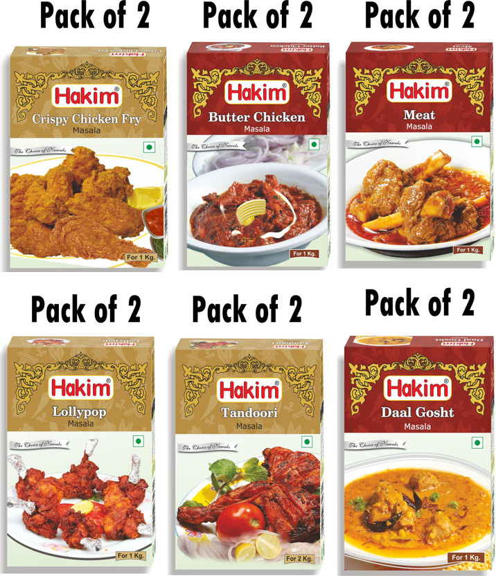HAKIM Authentic Mughlai Meat Masala, Lollypop Masala, Tandoori Masala, Daal Gosht Masala, CRP. Chicken Fry Masala, Butter Chicken Masala (Combo of 12)(12 x 54.17 g)