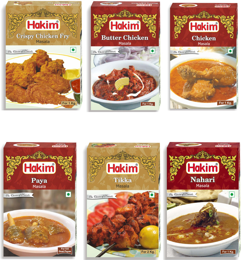 HAKIM Authentic Mughlai CRP. Chicken Fry Masala, Butter Chicken Masala, Chicken Masala, Paya Masala, Tikka Masala, Nihari Masala (Combo of 6)(6 x 50 g)