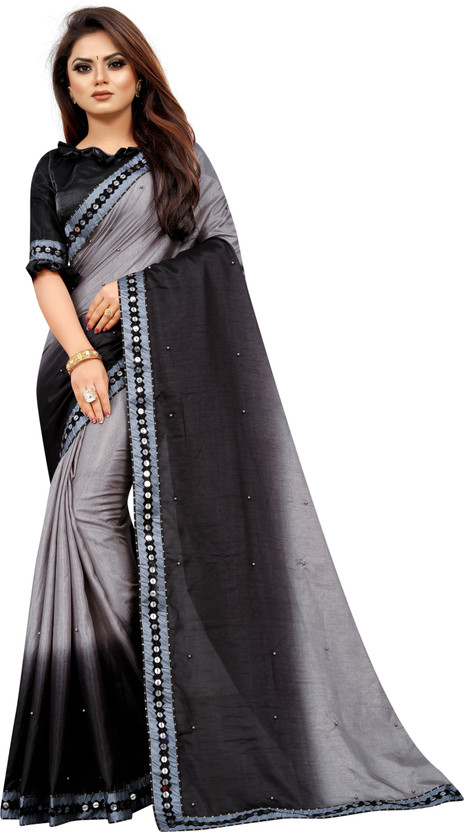 plain grey saree with black blouse