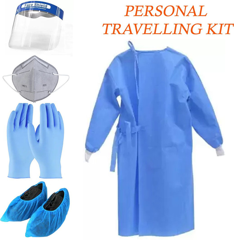 Ashni Traveling Kit Gown N95mask FaceShield Nitrile Gloves Safety Jacket(Blue)