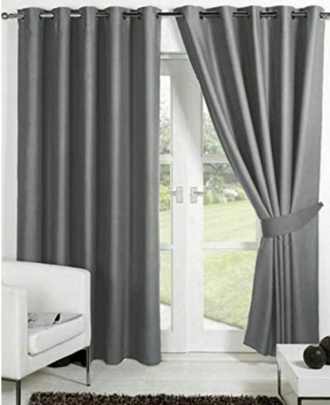 Yuvi Creation 152 cm (5 ft) Window Polyester Blackout Curtain (Pack Of 2)(Grey, Solid)