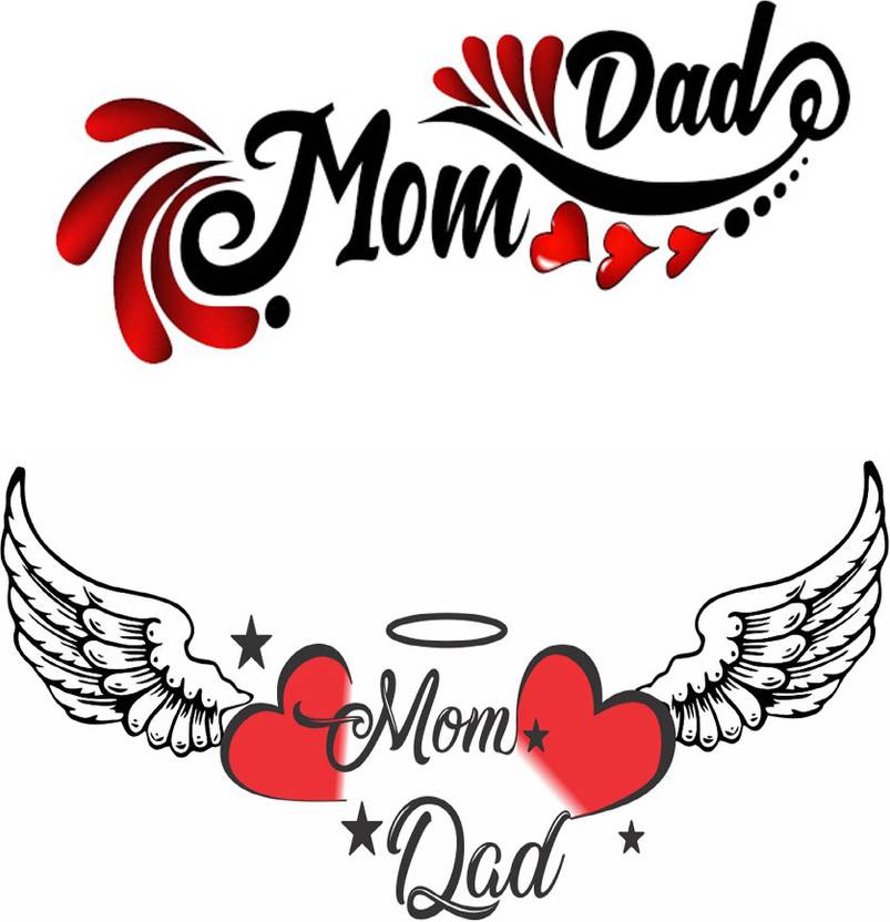 voorkoms Mom Dad with Heart Wings Combo Tattoo Waterproof Men and Women ...