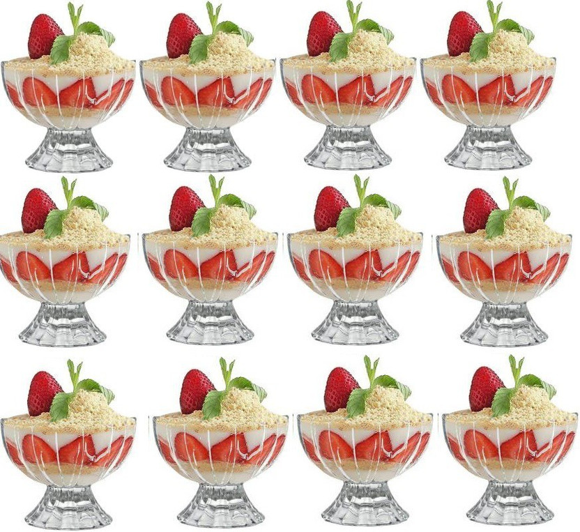 baluda Glass Serving Bowl Ice Cream Bowls Dessert Bowls Sundae Bowls Set Glass Disposable Dessert Bowl(Pack of 12, Clear)