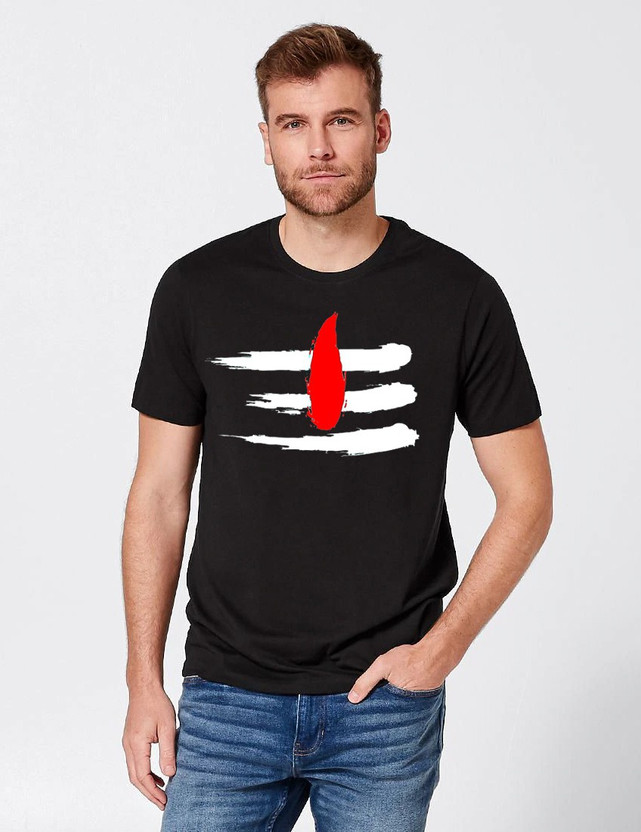 Femiglam Printed Men Round Neck Black T