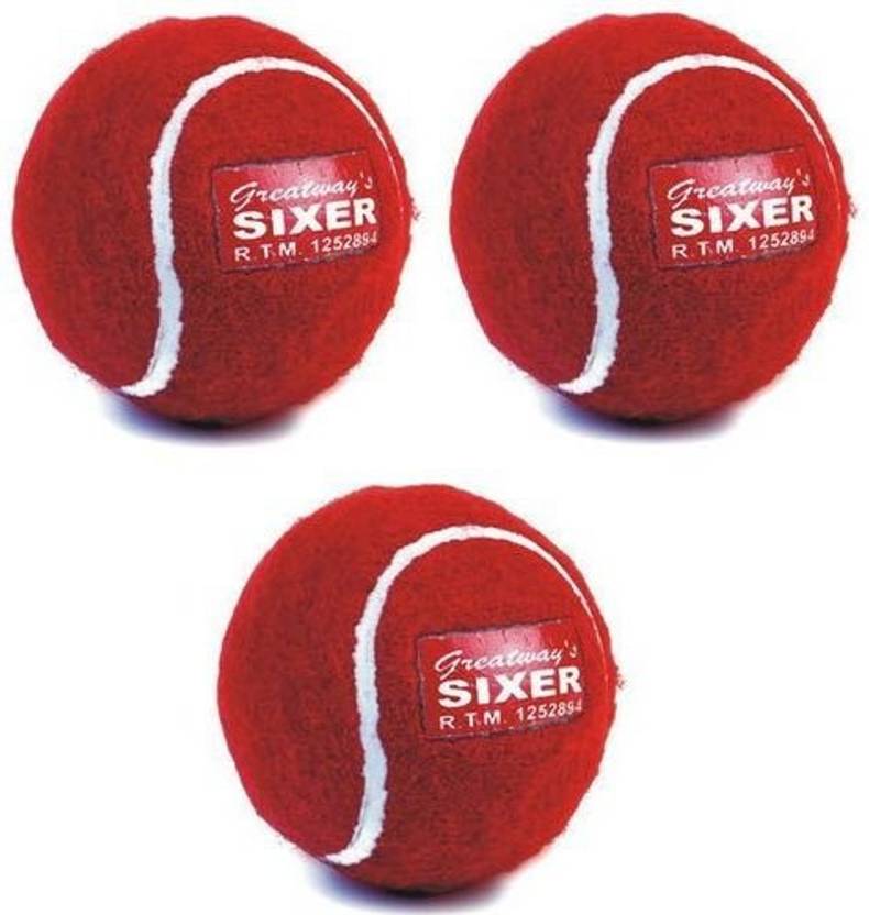 Sixer Cricket Tennis Ball Greatway's (Red,pack of 3) Cricket Tennis