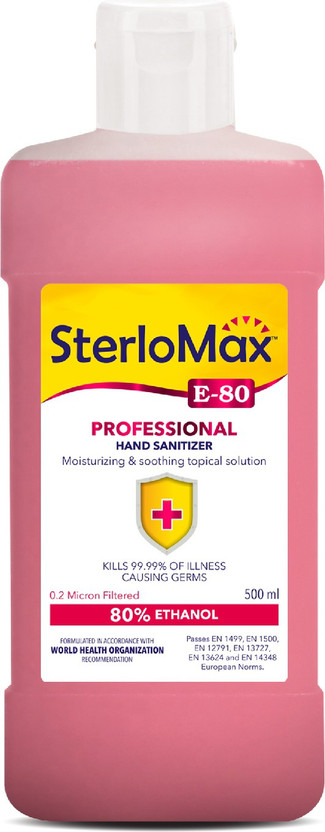 SterloMax 80% Ethanol-based Hand Rub Sanitizer and Disinfectant 500 ML Hand Rub Bottle(500 ml)