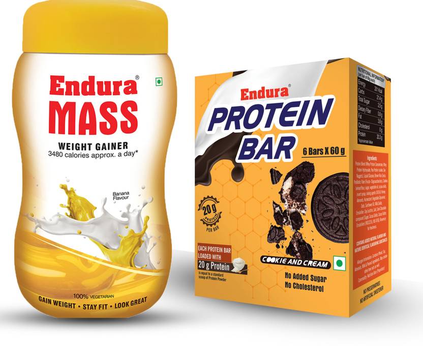Endura Mass Weight Gainers 500 g (Banana) plus Protein Bar (Cookie and