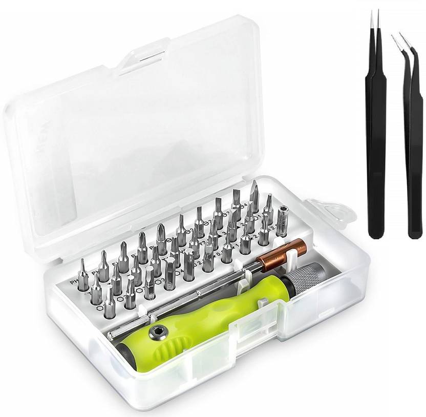 Corslet Screwdriver Set 32 in 1 with 2 Pcs Tweezer Set Suitable for