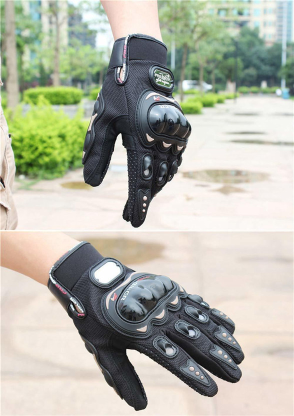 Probiker Leather Motorcycle Gloves(Black Medium), Size- Medium Riding Gloves(Black)