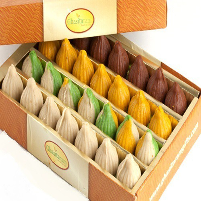 Ghasitaram Gifts Sweets-Pure Kaju Assorted Modaks 400 gms Box(400 g)