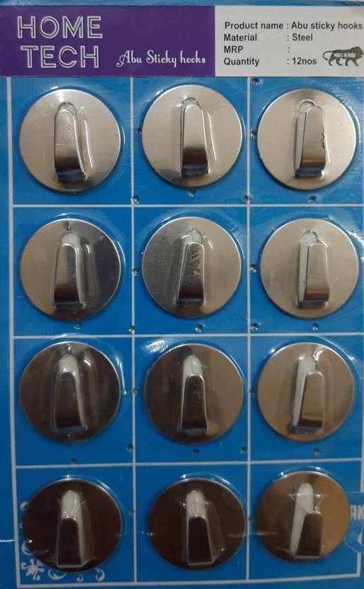 Home Tech bu sticker hanging hook 12 pc pkt, Self Adhesive Wall Hanging