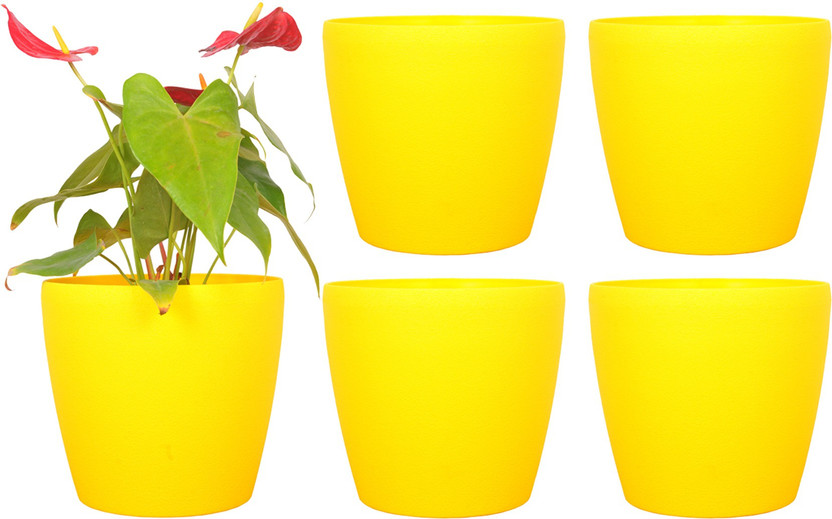Spylark Spylark Garden Essential Plastic Indoor Planter/Plant Container/Flower Pot/Plants Nursery Seedlings Pot (Yellow - 9Inch - Deco 4 Pot) Plant Container Set(Pack of 4, Plastic) - Flipkart Deal