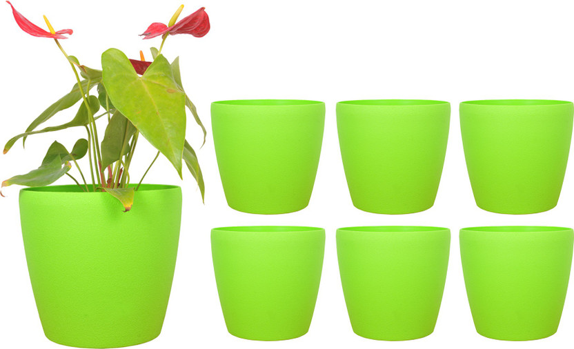Spylark Spylark Garden Essential Plastic Indoor Planter/Plant Container/Flower Pot/Plants Nursery Seedlings Pot (Green - 9Inch - Deco 6 Pot) Plant Container Set(Pack of 6, Plastic) - Flipkart Deal