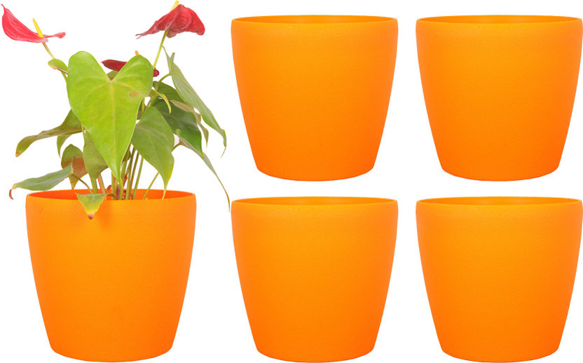 Spylark Garden Essential Plastic Indoor Planter/Plant Container/Flower Pot/Plants Nursery Seedlings Pot (Orange - 9Inch - Deco 4 Pot) Plant Container Set(Pack of 4, Plastic)