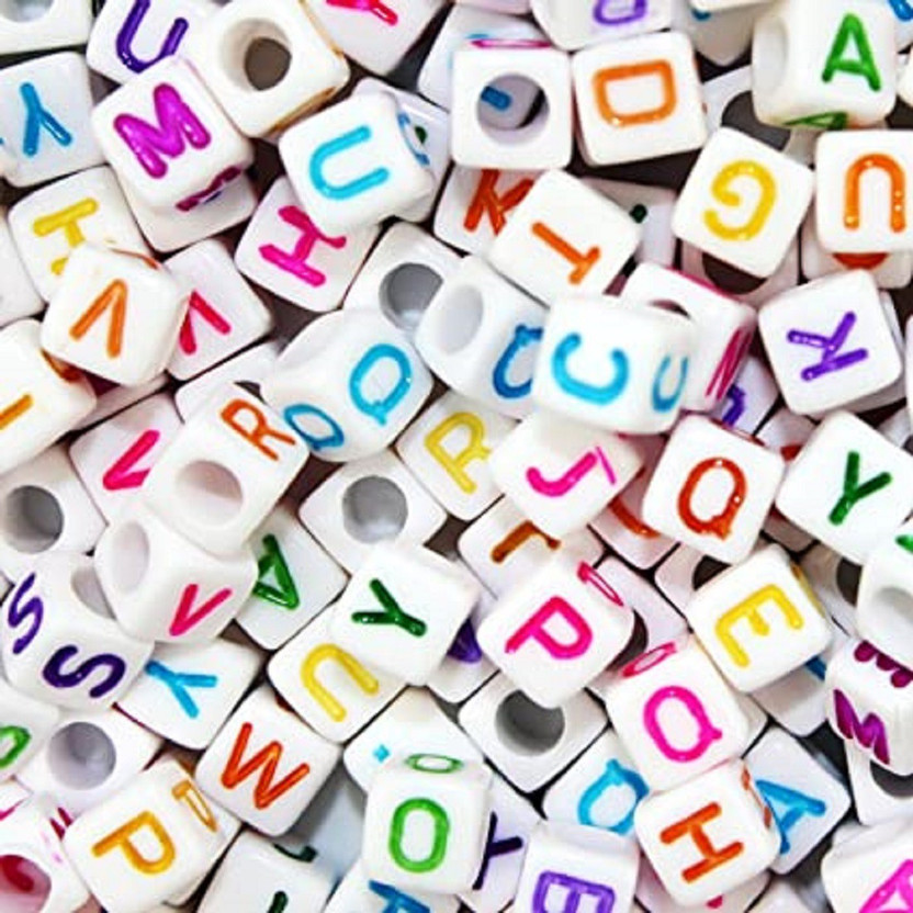 BBS BBS DEAL 500 Pieces 6mm DIY White Colorful Acrylic Alphabet Letter Cube Beads for jewelry making, Bracelets, Necklaces,Children's Educational Toys, Key Chains and Kids Jewelry - Flipkart Deal