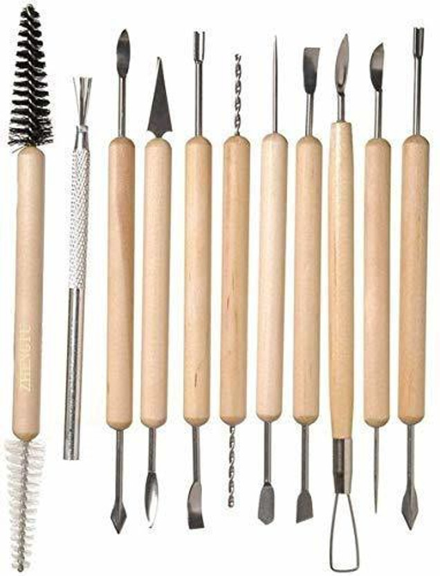 Prescent 11 Pcs Wooden Handle Clay Pottery Sculpting Tools
