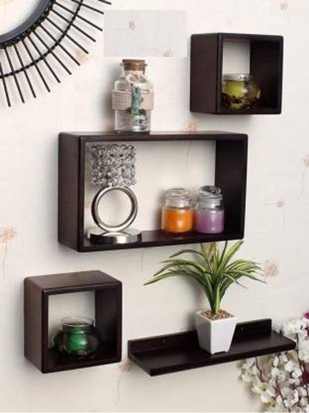 Sublime Arts MODERN LOOK WALL FLOATING Engineered Wood Display Unit(Finish Color - BROWN, Pre-assembled)