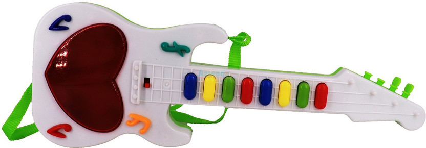 AZEENA Mini Guitar With Musical Rhymes Sound And 3D LED Light | Battery Operated | Musical Instrument | Electric Keyboard | Lighting Toys | Best Gift For Kid | Size:12 Inches | Package Content: Guitar(Multicolor)