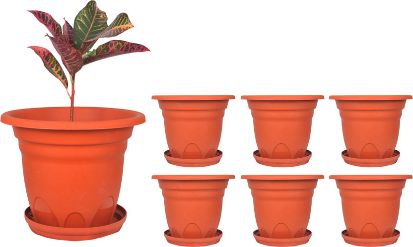 Spylark Spylark Garden Essential Plastic Indoor Planter/Plant Container/Flower Pot/Plants Nursery Seedlings Pot (Brown - 9Inch - Deco 6 Pot) Plant Container Set(Pack of 6, Plastic) - Flipkart Deal