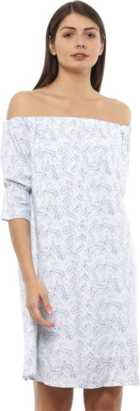 VAN HEUSEN Women A-line White, Blue Dress