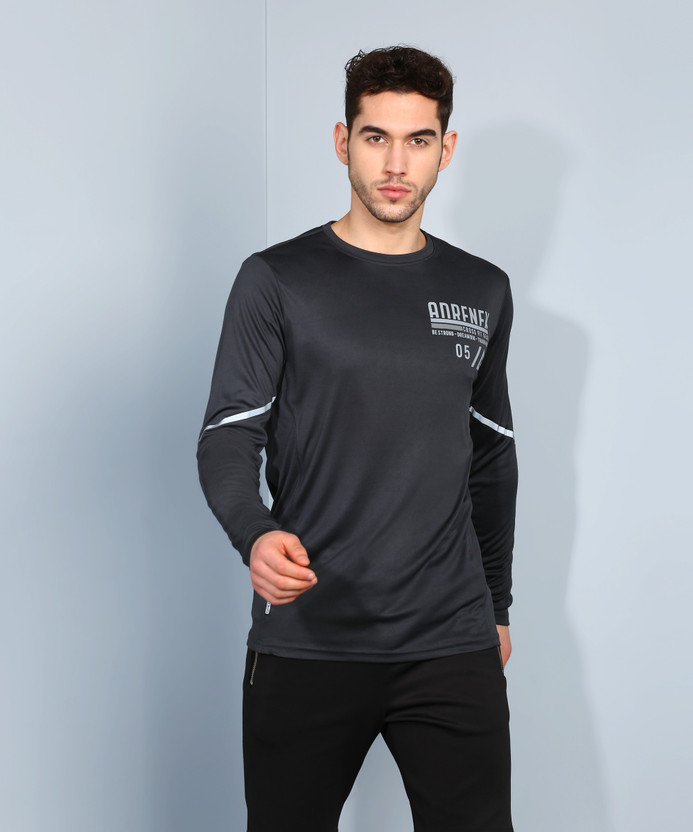 ADRENEX Printed Men Round Neck Grey T 