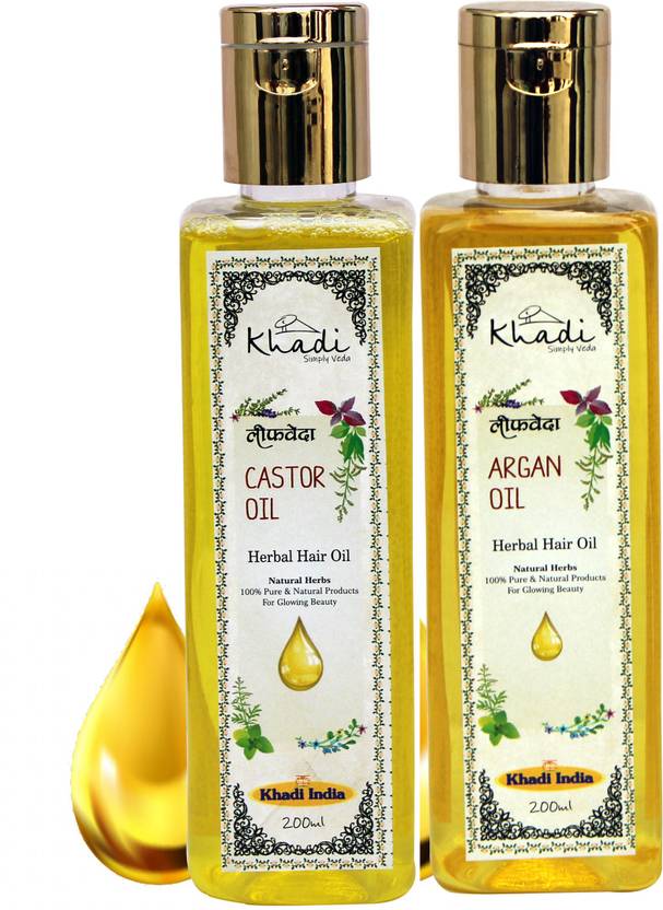 Leafveda Khadi Herbal Castor and Argan Hair Oil Pack Of 2 Hair Oil