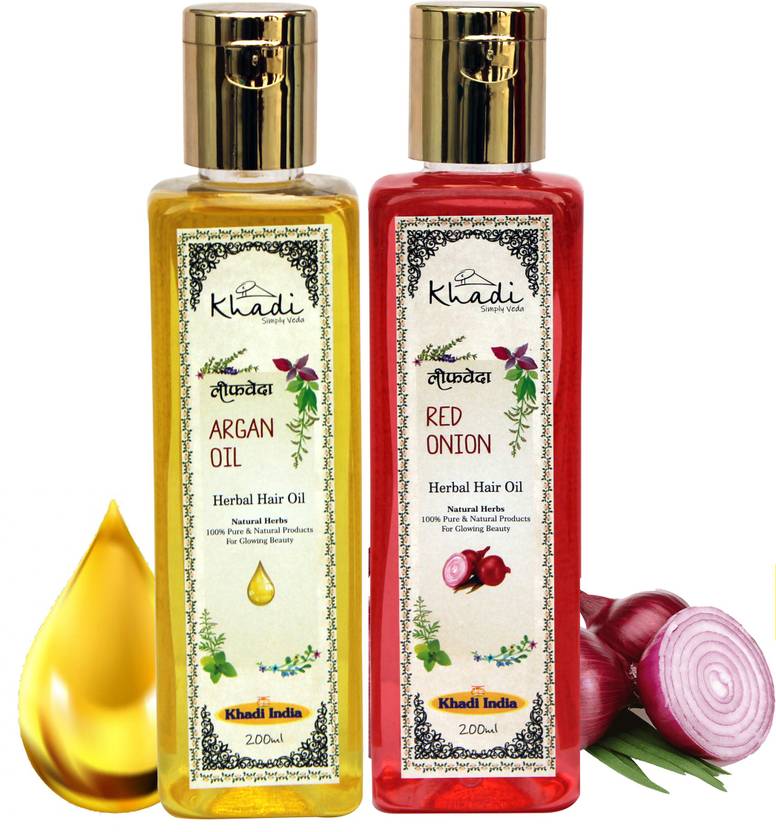 Leafveda Khadi Herbal Argan Oil and Red Onion Hair Oil Pack Of 2 Hair