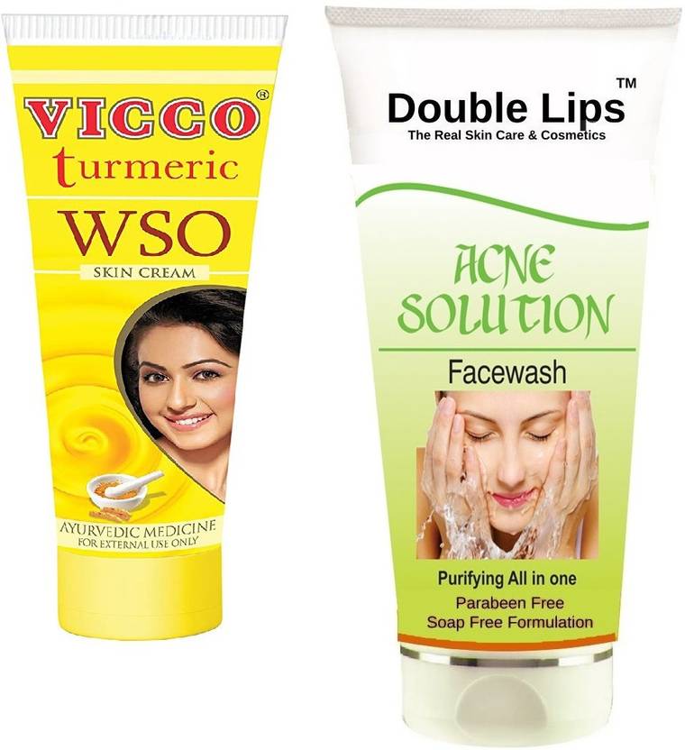 VICCO Turmeric WSO Skin Cream 30GRM + Acne Solution Face Care Face Wash 100 ML Price in India
